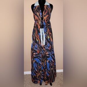 Bold Blue Jean and Multicolor Animal print Back and Sleeveless 2 Piece Set